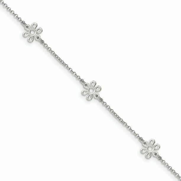 Sterling Silver 1.5 MM Polished Butterfly with 1" Extension Anklet Bracelet 9" 